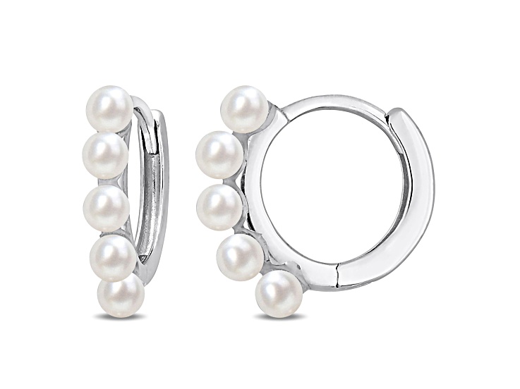 2-2.5mm Freshwater Cultured Pearl Mini Hoop Earrings in 10K White Gold
