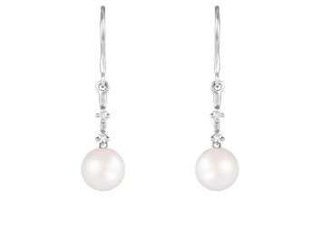 Picture of 7-7.5mm Akoya Pearl with Diamond Accent 14K White Gold Dangle Earrings, 0.08ctw