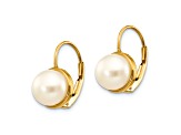 14K Yellow Gold 6-7mm White Button Freshwater Cultured Pearl Leverback Earrings