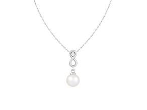 White Cultured Freshwater Pearl and Diamond 14K White Gold Pendant 8-8.5mm