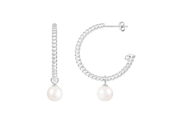 Picture of White Cultured Freshwater Pearl Rhodium Over Sterling Silver 7-8mm Round Earrings