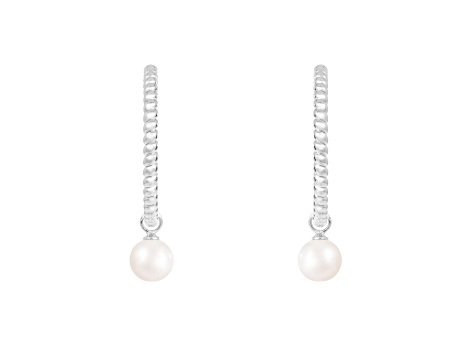 White Cultured Freshwater Pearl Rhodium Over Sterling Silver 7-8mm Round Earrings