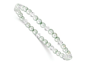 Children's 4mm Green Shell Bead and Crystal Stretch Bracelet