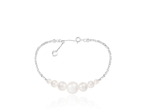 4-4.5mm, 5-5.5mm, 6-6.5mm, and 7-7.5mm White Cultured Freshwater Pearl Silver  Bracelet