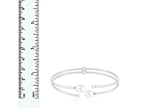 7.5-8mm and 2mm White Cultured Freshwater Pearl Silver  Bracelet