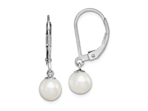 Rhodium Over Sterling Silver 6-7mm Freshwater Cultured Pearl Leverback Dangle Earrings