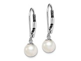 Rhodium Over Sterling Silver 6-7mm Freshwater Cultured Pearl Leverback Dangle Earrings