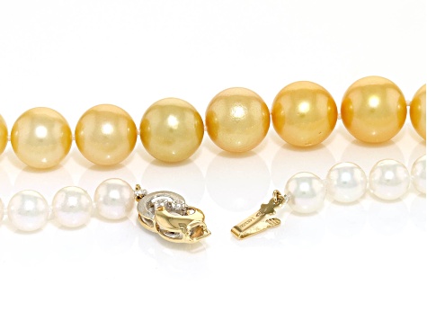Ombre Cultured South Sea and Cultured Japanese Akoya Pearl 14K Gold 26 Inch Necklace Strand