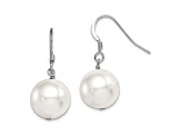 Rhodium Over Sterling Silver 12-13mm Round Shell Pearl Dangle Earrings