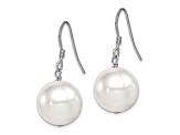 Rhodium Over Sterling Silver 12-13mm Round Shell Pearl Dangle Earrings