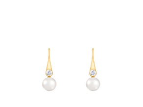 White Cultured Freshwater Pearl 14k Yellow Gold Earrings 6-6.5mm
