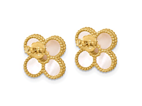 14K Yellow Gold Mother of Pearl Flower Post Earrings