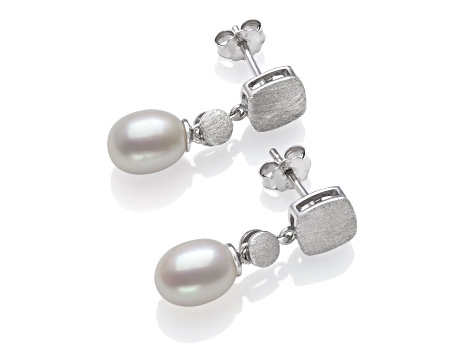 White Cultured Freshwater Pearl Sterling Silver Earring