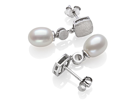 White Cultured Freshwater Pearl Sterling Silver Earring