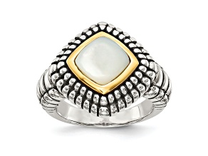 Sterling Silver Antiqued with 14K Accent Mother of Pearl Ring