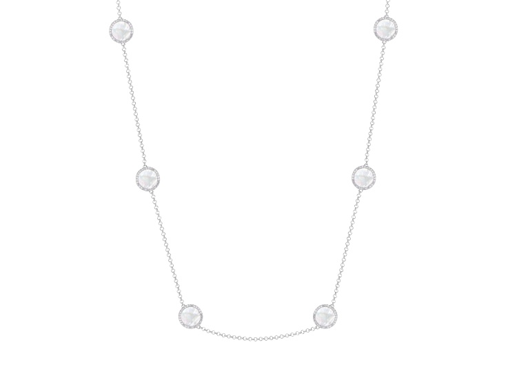Mother of Pearl and Cubic Zirconia Rhodium Over Sterling Silver Necklace