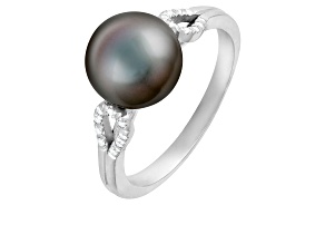 9mm Black Cultured Tahitian Pearl 14K White Gold ring