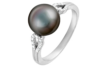 Picture of 9mm Black Cultured Tahitian Pearl 14K White Gold ring