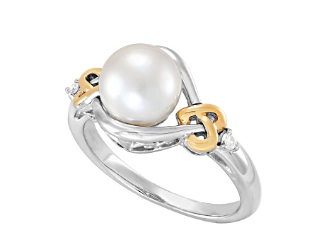 Freshwater Pearl and Diamond Accent Sterling Silver/14K Gold Over Sterling Silver Love Knot Ring