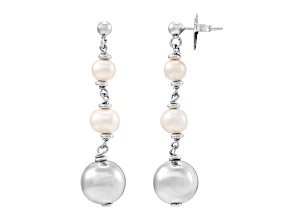 6-8.5mm Round White Freshwater Pearl Sterling Silver Graduated Dangle Earrings