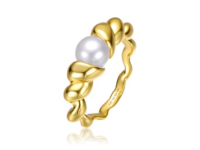 Freshwater Pearl, 14K Gold Plated over Sterling Silver Scalloped Seashell Ring