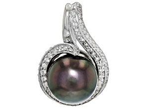 Tahitian Cultured Pearl With Diamond 14k White Gold Pendant