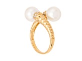 8-8.5mm Round White Freshwater Pearl 10K Yellow Gold Bypass Ring