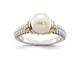 Rhodium Over Sterling Silver with 14K Accent 8-9mm Freshwater Cultured Pearl Ring