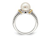 Rhodium Over Sterling Silver with 14K Accent 8-9mm Freshwater Cultured Pearl Ring
