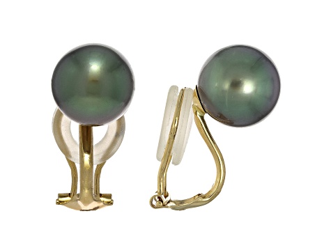 Green Tahitian Cultured Pearl 18k  Gold Clip On Earrings