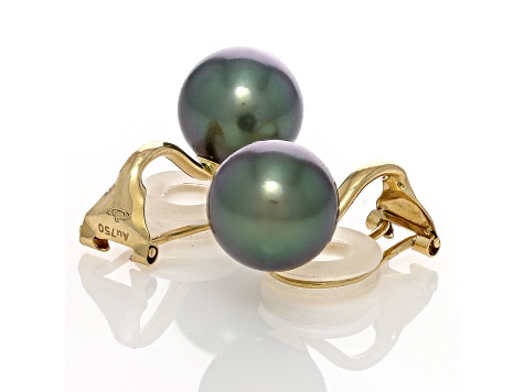 Green Tahitian Cultured Pearl 18k  Gold Clip On Earrings