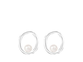 4-5mm White Cultured Freshwater Pearl Rhodium Over Sterling Silver Earrings