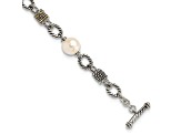 Sterling Silver with 14K Gold Over Sterling Silver Oxidized Freshwater Cultured Pearl Bracelet