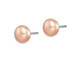 Rhodium Over Sterling Silver 8-9mm Freshwater Cultured Pearl Button Stud Earring Set