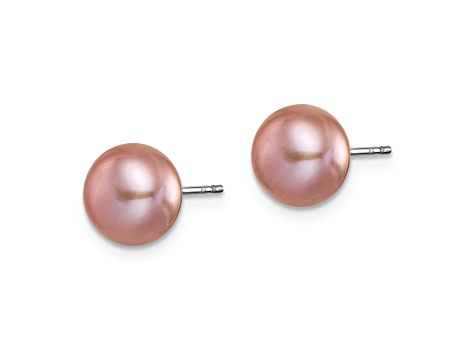 Rhodium Over Sterling Silver 8-9mm Freshwater Cultured Pearl Button Stud Earring Set