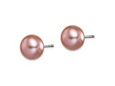 Rhodium Over Sterling Silver 8-9mm Freshwater Cultured Pearl Button Stud Earring Set