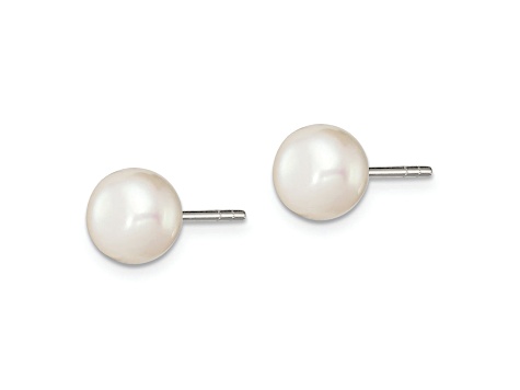 Sterling Silver White Freshwater Cultured Pearl 7-7.5mm Button Earrings