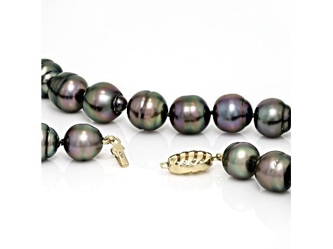 Peacock Tahitian Cultured Pearl 14k Yellow Gold 18.5 Inch Strand Necklace