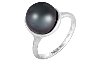 Picture of 10mm Black Cultured Tahitian Pearl 14K White Gold Ring