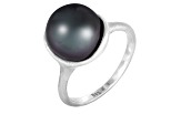 10mm Black Cultured Tahitian Pearl 14K White Gold Ring