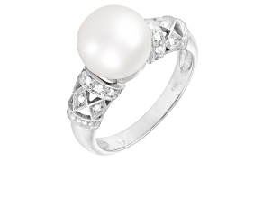 9-10mm White Cultured Freshwater Pearl 14K White Gold Ring