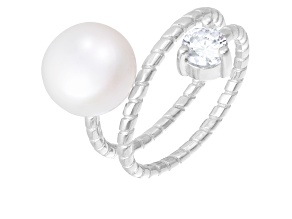 White Cultured Freshwater Pearl Rhodium Over Silver Ring