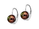 Rhodium Over 14K White Gold 6-7mm Black Button Freshwater Cultured Pearl Leverback Earrings