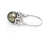 Tahitian Cultured Pearl With Diamond Accent 18k White Gold Ring