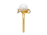 8mm Round White Freshwater Pearl and 0.13ctw Diamond 10K Yellow Gold Swirl Halo Ring