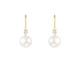 14k Yellow Gold Leverback Earring with 5mm Freshwater Pearl and .02CT DTW