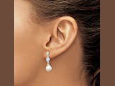 Sterling Silver Polished Freshwater Cultured Pearl and CZ Post Dangle Earrings