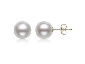 8mm White Cultured Japanese Akoya Pearl 14k Yellow Gold Earrings