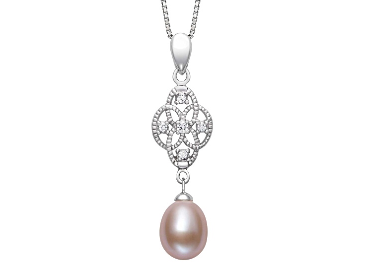 Pink Cultured Freshwater Pearl With Bella Luce® Rhodium Over Sterling Silver Pendant With Chain