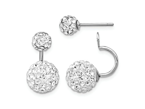 Rhodium Over Sterling Silver 3 pair MOP and Crystal Front Dangle Back Earring Set